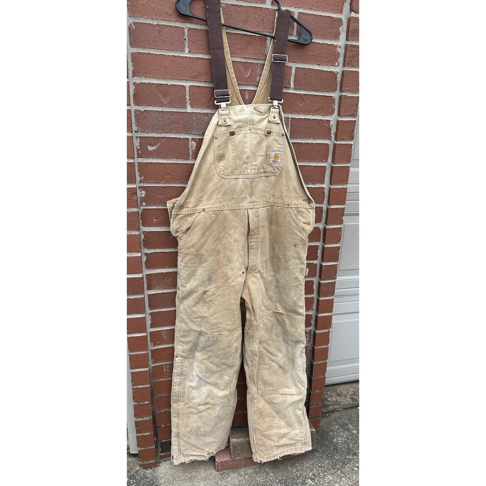 Carhartt‎ Dungarees Adult 40x30 Tan Overalls Quilted Duck Bib Double Knee Mens